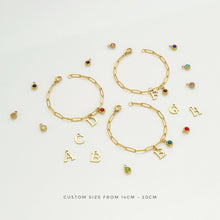 Alphabet Birthstone Paperclip Bracelet Gold (H-N)