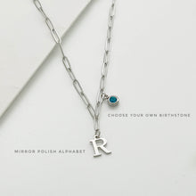 Alphabet Birthstone Paperclip Necklace Silver (H-N)
