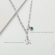 Alphabet Birthstone Paperclip Necklace Silver (O-U)