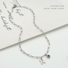 Alphabet Birthstone Paperclip Necklace Silver (H-N)