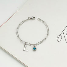 Alphabet Birthstone Paperclip Bracelet Silver (O-U)