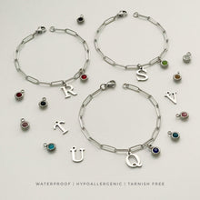 Alphabet Birthstone Paperclip Bracelet Silver (O-U)