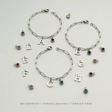 Alphabet Birthstone Paperclip Bracelet Silver (H-N)