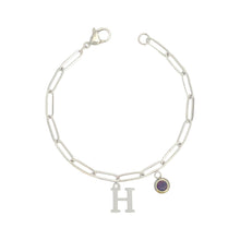 Alphabet Birthstone Paperclip Bracelet Silver (H-N)