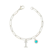 Alphabet Birthstone Paperclip Bracelet Silver (H-N)