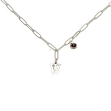 Alphabet Birthstone Paperclip Necklace Silver (V-Z) Necklace