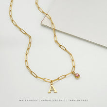 Alphabet Birthstone Paperclip Necklace Gold (O-U)