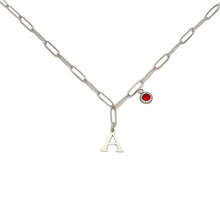 Alphabet Birthstone Paperclip Necklace Silver (A-G)