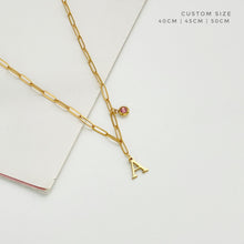 Alphabet Birthstone Paperclip Necklace Gold (A-G)