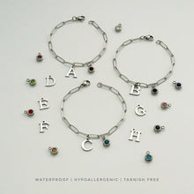 Alphabet Birthstone Paperclip Bracelet Silver (A-G)