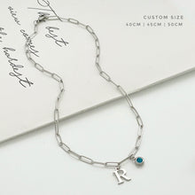 Alphabet Birthstone Paperclip Necklace Silver (A-G)