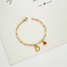 Alphabet Birthstone Paperclip Bracelet Gold (H-N)