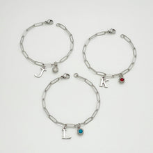 Alphabet Birthstone Paperclip Bracelet Silver (O-U)