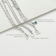 Alphabet Birthstone Paperclip Necklace Silver (O-U)
