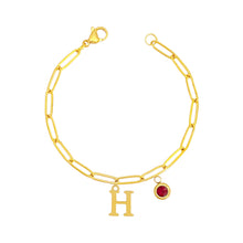 Alphabet Birthstone Paperclip Bracelet Gold (H-N)