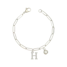 Alphabet Birthstone Paperclip Bracelet Silver (H-N)