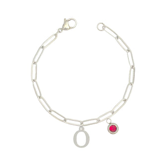 Alphabet Birthstone Paperclip Bracelet Silver (O-U)