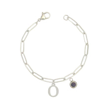 Alphabet Birthstone Paperclip Bracelet Silver (O-U)