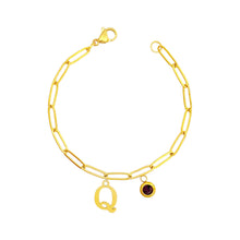 Alphabet Birthstone Paperclip Bracelet Gold (O-U)