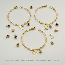 Alphabet Birthstone Paperclip Bracelet Gold (V-Z) Bracelets