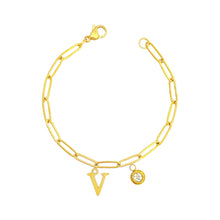 Alphabet Birthstone Paperclip Bracelet Gold (V-Z) Bracelets