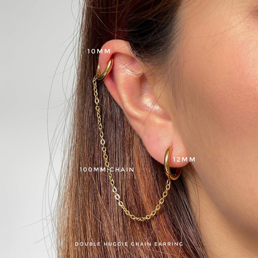 Double huggie chain earring deals