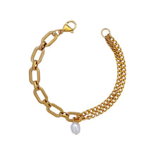 Pearl Mix Flat Oval Chain Bracelet Bracelets